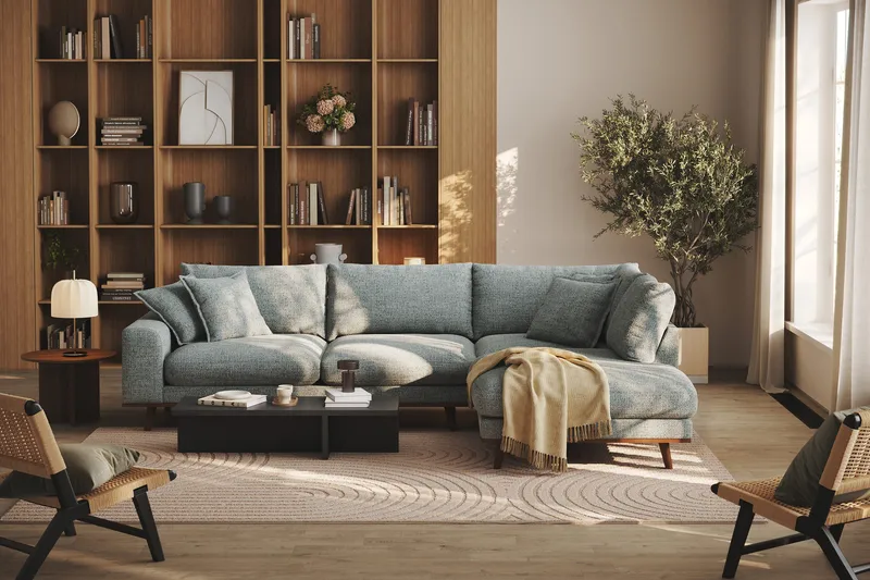 Copenhagen Premium 4-sits Högervänd L-formad Djup Schäslongsoffa i Chenille - Grå/Blå - Möbler - Soffa - Divansoffa & schäslongsoffa - 4 sits soffa med divan