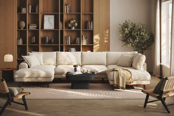 Copenhagen Premium 5-sits Högervänd U-formad Djup Soffa med Divan och Schäslong i Chenille - Ljusbeige - Möbler - Soffa - U-soffa