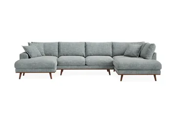 Copenhagen Premium 5-sits Högervänd U-formad Djup Soffa med Divan och Schäslong i Chenille - Grå/Blå - Möbler - Soffa - U-soffa