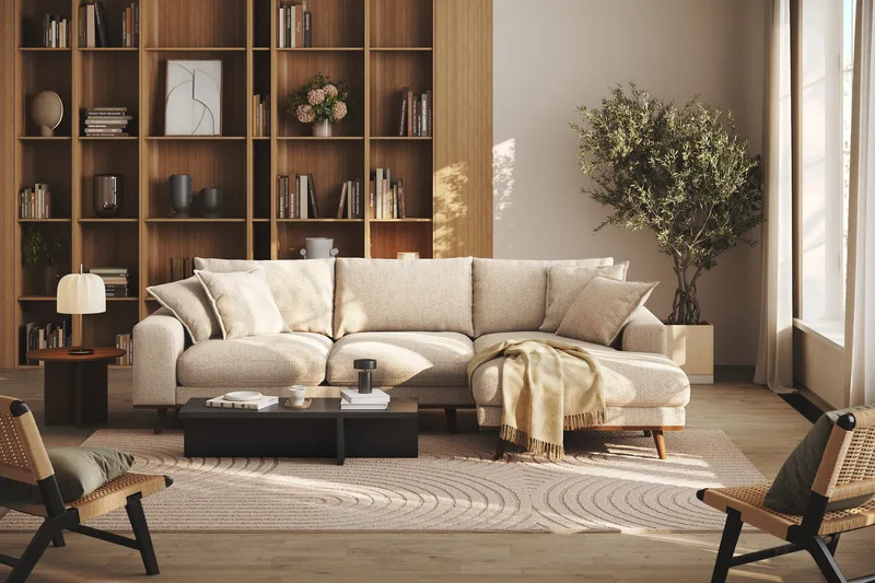 Copenhagen Premium 4-sits Högervänd L-formad Djup Divansoffa i Chenille - Beige - Möbler - Soffa - Divansoffa & schäslongsoffa - 4 sits soffa med divan