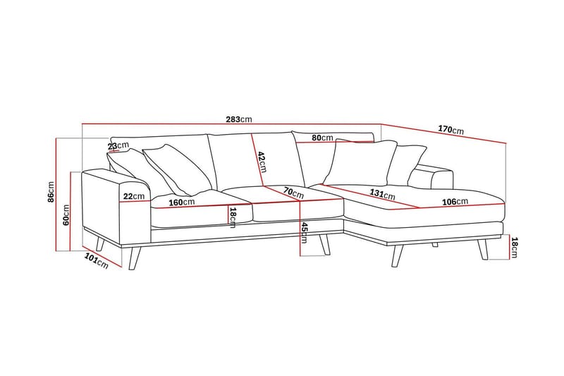 Copenhagen Premium 4-sits Högervänd L-formad Djup Divansoffa i Chenille - Ljusbeige - Möbler - Soffa - Divansoffa & schäslongsoffa - 4 sits soffa med divan