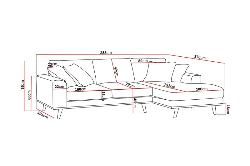 Copenhagen Premium 4-sits Högervänd L-formad Djup Divansoffa i Chenille - Beige - Möbler - Soffa - Divansoffa & schäslongsoffa - 4 sits soffa med divan