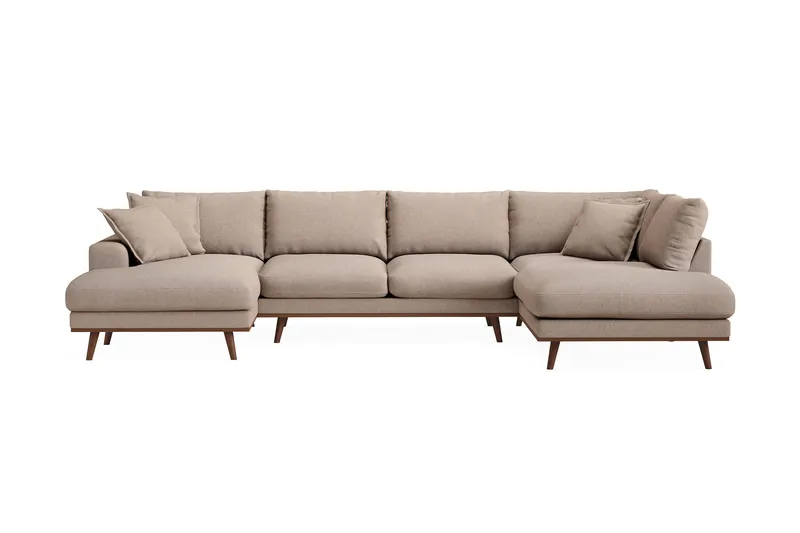 Copenhagen Premium 5-sits Högervänd U-formad Djup Soffa med Divan och Schäslong i Tyg - Ljusbrun - Möbler - Soffa - U-soffa