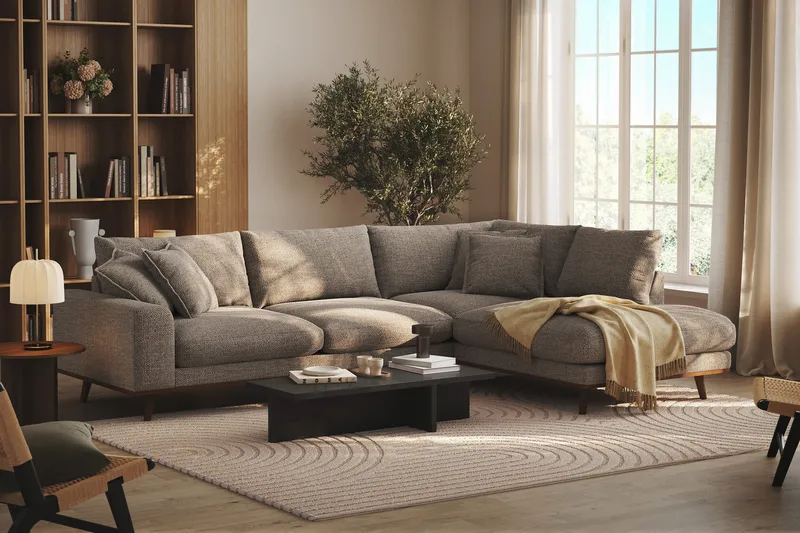 Copenhagen Premium 4-sits Högervänd L-formad Djup Schäslongsoffa i Chenille - Brun - Möbler - Soffa - Divansoffa & schäslongsoffa - 4 sits soffa med divan