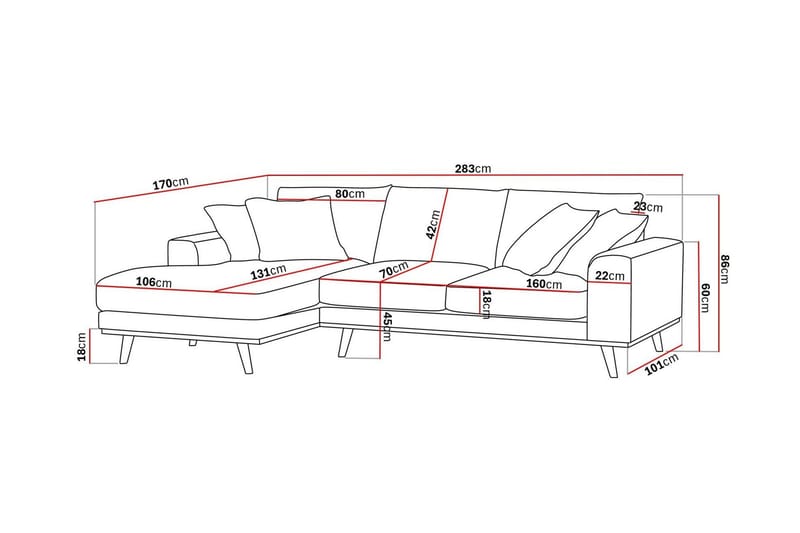 Copenhagen Premium 4-sits Vänstervänd L-formad Djup Divansoffa i Chenille - Grå - Möbler - Soffa - Divansoffa & schäslongsoffa - 4 sits soffa med divan