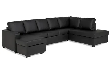 Crazy 5-sits Högervänd U-formad X-Large Soffa med Divan och Schäslong i Konstläder - Svart - Möbler - Soffa - Skinnsoffa