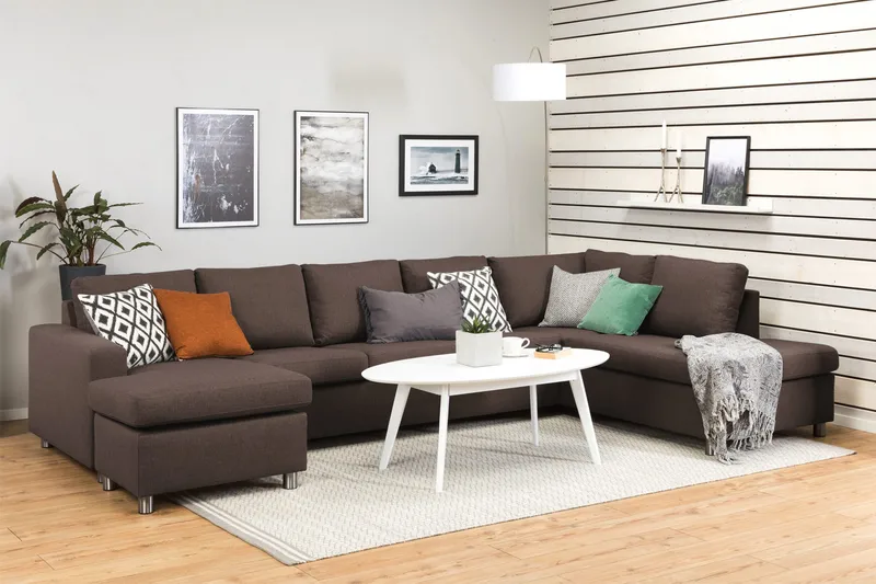 Crazy 5-sits Högervänd U-formad X-Large Soffa med Divan och Schäslong i Tyg - Brun - Möbler - Soffa - U-soffa