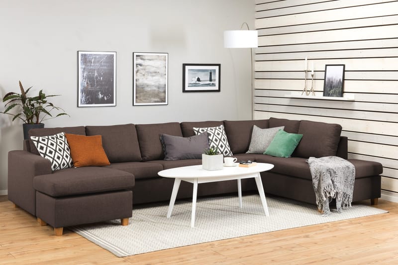 Crazy 5-sits Högervänd U-formad X-Large Soffa med Divan och Schäslong i Tyg - Brun - Möbler - Soffa - U-soffa