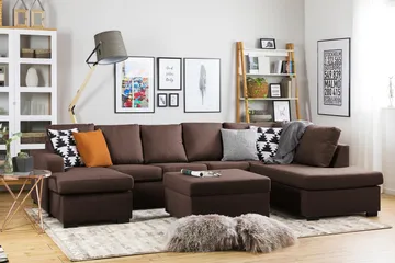 Crazy 5-sits Högervänd U-formad X-Large Soffa med Divan och Schäslong i Tyg - Brun - Möbler - Soffa - U-soffa