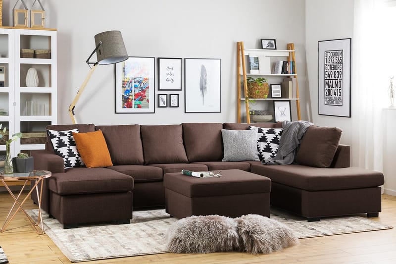 Crazy 5-sits Högervänd U-formad X-Large Soffa med Divan och Schäslong i Tyg - Brun - Möbler - Soffa - U-soffa