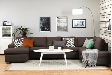 Crazy 5-sits Högervänd U-formad X-Large Soffa med Divan och Schäslong i Tyg - Brun - Möbler - Soffa - U-soffa