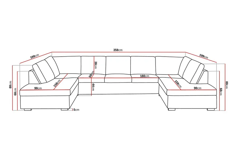 Crazy 5-sits U-formad Soffa med dubbelschäslong i Konstläder - Svart - Möbler - Soffa - Skinnsoffa