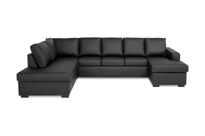 Crazy 5-sits Vänstervänd U-formad Soffa med Divan och Schäslong i Konstläder, Svart