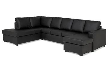 Crazy 5-sits Vänstervänd U-formad Soffa med Divan och Schäslong i Konstläder - Svart - Möbler - Soffa - Skinnsoffa