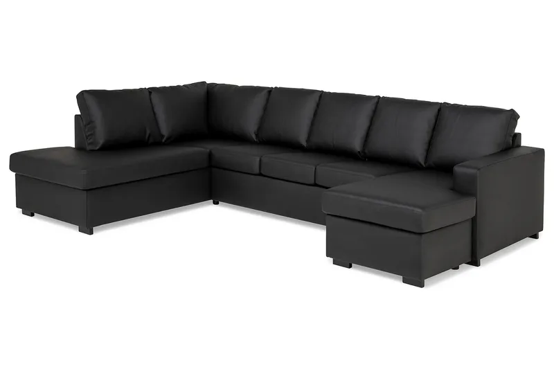 Crazy 5-sits Vänstervänd U-formad Soffa med Divan och Schäslong i Konstläder - Svart - Möbler - Soffa - Skinnsoffa