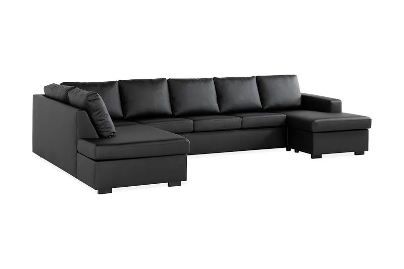 Crazy 5-sits Vänstervänd U-formad X-Large Soffa med Divan och Schäslong i Konstläder - Svart - Möbler - Soffa - Skinnsoffa