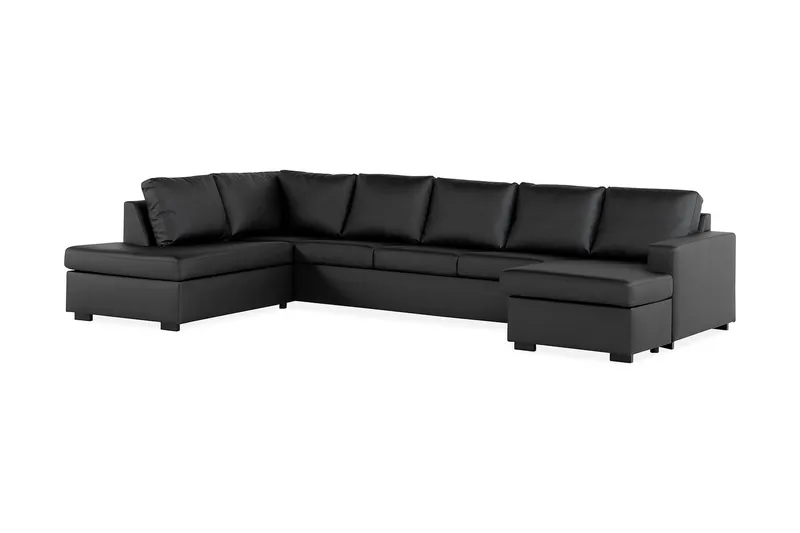 Crazy 5-sits Vänstervänd U-formad X-Large Soffa med Divan och Schäslong i Konstläder - Svart - Möbler - Soffa - Skinnsoffa