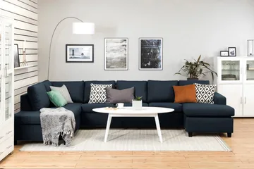 Crazy 5-sits Vänstervänd U-formad X-Large Soffa med Divan och Schäslong i Tyg - Mörkblå - Möbler - Soffa - U-soffa