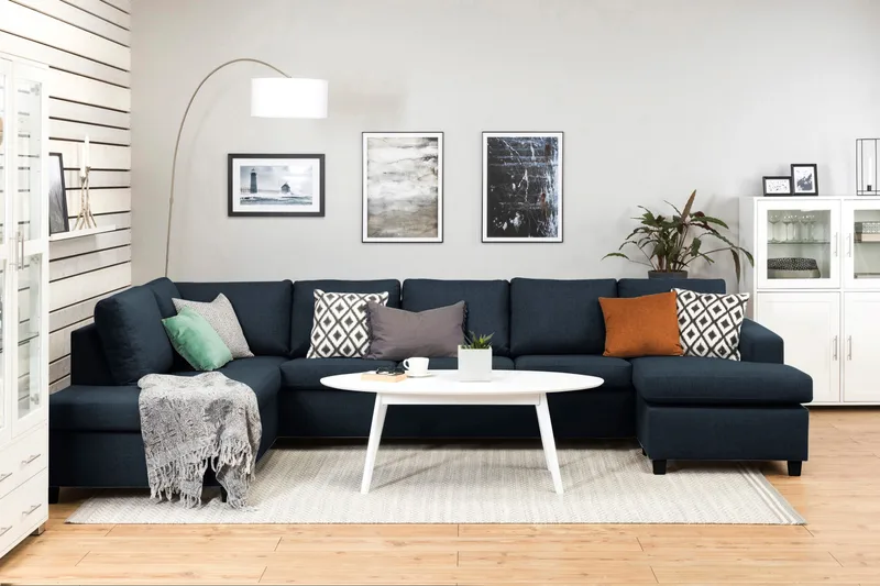 Crazy 5-sits Vänstervänd U-formad X-Large Soffa med Divan och Schäslong i Tyg - Mörkblå - Möbler - Soffa - U-soffa