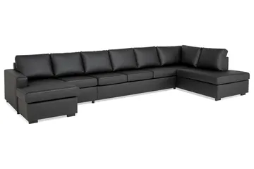Crazy 6-sits Högervänd U-formad XX-Large Soffa med Divan och Schäslong i Konstläder - Svart - Möbler - Soffa - Skinnsoffa