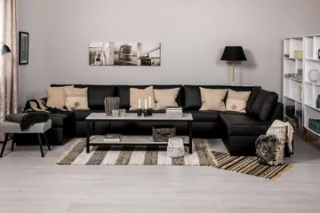 Crazy 6-sits Högervänd U-formad XX-Large Soffa med Divan och Schäslong i Konstläder - Svart - Möbler - Soffa - Skinnsoffa