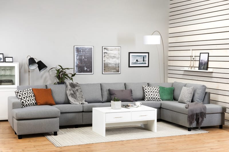 Crazy 6-sits Högervänd U-formad XX-Large Soffa med Divan och Schäslong i Tyg - Grå - Möbler - Soffa - U-soffa