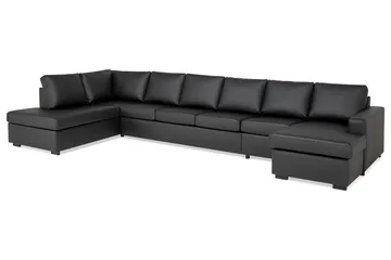 Crazy 6-sits Vänstervänd U-formad XX-Large Soffa med Divan och Schäslong i Konstläder - Svart - Möbler - Soffa - Skinnsoffa