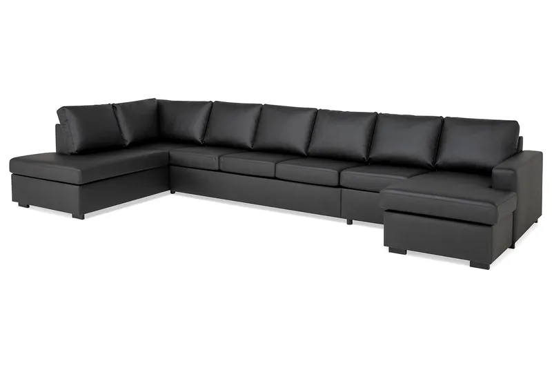 Crazy 6-sits Vänstervänd U-formad XX-Large Soffa med Divan och Schäslong i Konstläder - Svart - Möbler - Soffa - Skinnsoffa