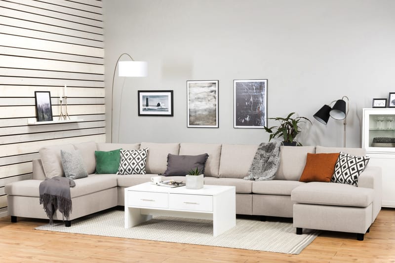 Crazy 6-sits Vänstervänd U-formad XX-Large Soffa med Divan och Schäslong i Tyg - Beige - Möbler - Soffa - U-soffa