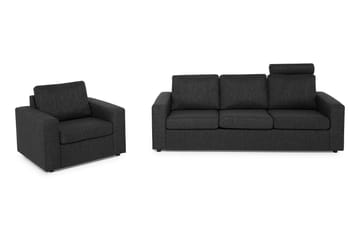 Crazy Soffgrupp 3-sits Soffa + Fåtölj i Tyg - Antracit - Möbler - Soffa - Soffgrupp