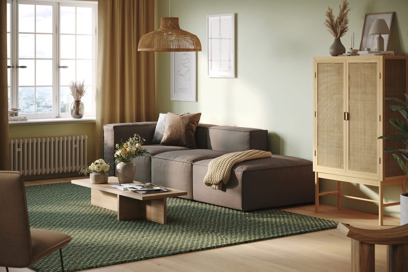 Cubo 3-sits Djup Modulsoffa + Fotpall i Tyg - Grå - Möbler - Soffa - Modulsoffa - Komplett modulsoffa