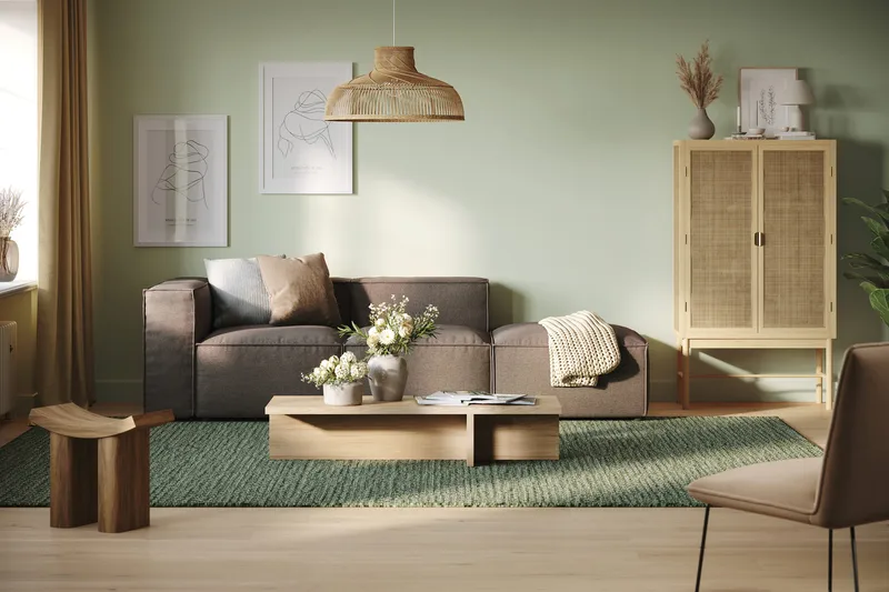 Cubo 3-sits Djup Modulsoffa + Fotpall i Tyg - Grå - Möbler - Soffa - Modulsoffa - Komplett modulsoffa