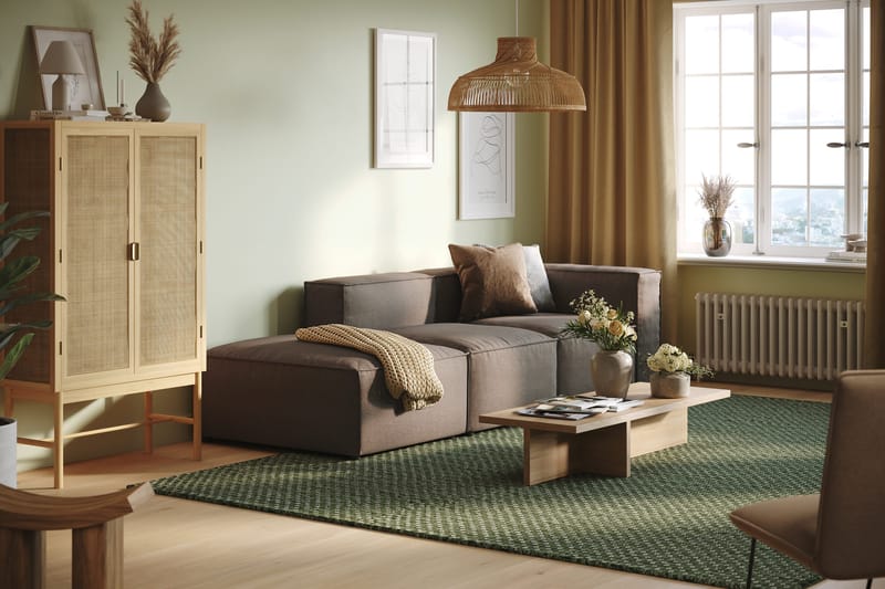 Cubo 3-sits Djup Modulsoffa + Fotpall i Tyg - Grå - Möbler - Soffa - Modulsoffa - Komplett modulsoffa