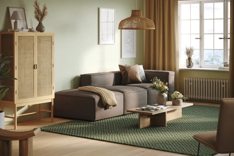 Cubo 3-sits Djup Modulsoffa + Fotpall i Tyg - Grå - Möbler - Soffa - Modulsoffa - Komplett modulsoffa