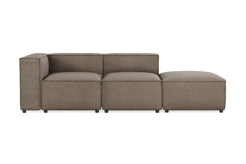 Cubo 3-sits Djup Modulsoffa + Fotpall i Tyg, Grå