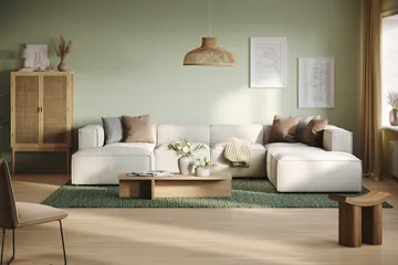 Cubo 5-sits U-formad Djup Modulsoffa Med Divan och Schäslong i Sammet - Vit - Möbler - Soffa - U-soffa