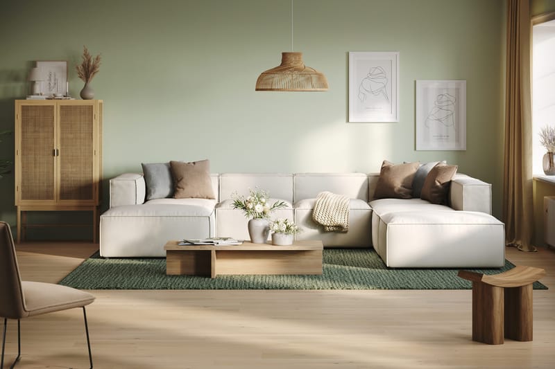 Cubo 5-sits U-formad Djup Modulsoffa Med Divan och Schäslong i Sammet - Vit - Möbler - Soffa - U-soffa