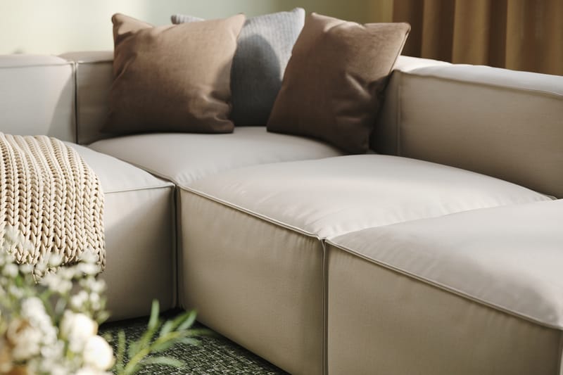 Cubo 5-sits U-formad Djup Modulsoffa Med Divan och Schäslong i Sammet - Vit - Möbler - Soffa - U-soffa
