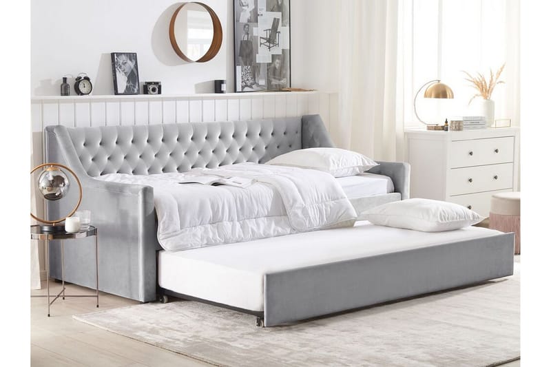 Dagbädd 90 x 200 cm sammet grå MONTARGIS - Grå - Möbler - Soffa - Dagbädd - Dagbädd dubbelsäng