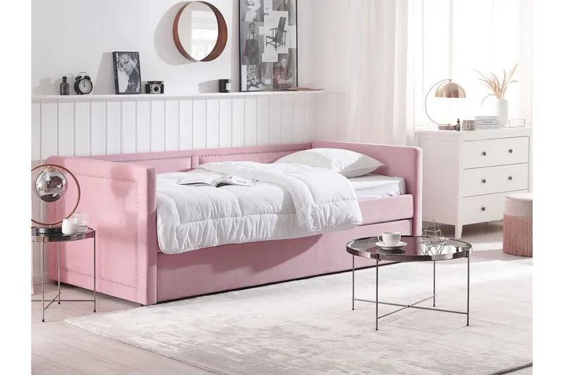 Dagbädd 90 x 200 cm sammet rosa MIMIZAN - Rosa - Möbler - Soffa - Dagbädd - Dagbädd dubbelsäng