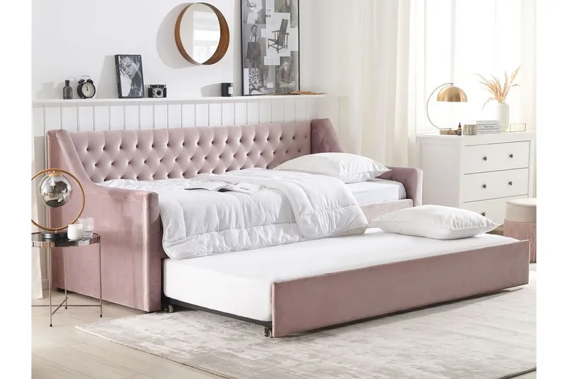 Dagbädd 90 x 200 cm sammet rosa MONTARGIS - Rosa - Möbler - Soffa - Dagbädd - Dagbädd dubbelsäng