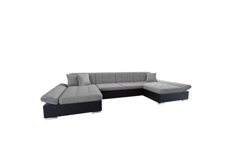 Dewitt Bäddsoffa Dubbelschäslong 4-sits i Konstläder, Svart/Grå