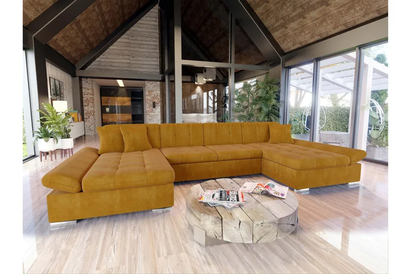 Dewitt Bäddsoffa Dubbelschäslong 4-sits i Sammet - Gul - Möbler - Soffa - Sammetssoffa