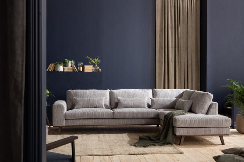 Copenhagen 4-sits Högervänd L-formad Schäslongsoffa i Manchester - Ljusgrå - Möbler - Soffa - Divansoffa & schäslongsoffa - 4 sits soffa med divan
