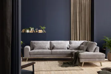 Copenhagen 4-sits Högervänd L-formad Schäslongsoffa i Manchester - Ljusgrå - Möbler - Soffa - Divansoffa & schäslongsoffa - 4 sits soffa med divan