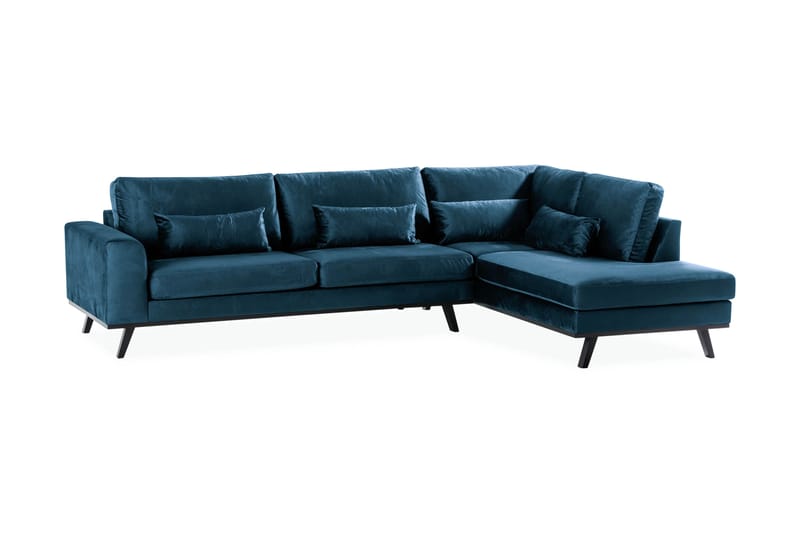 Copenhagen 4-sits Högervänd L-formad Schäslongsoffa i Sammet - Blå - Möbler - Soffa - Divansoffa & schäslongsoffa - 4 sits soffa med divan
