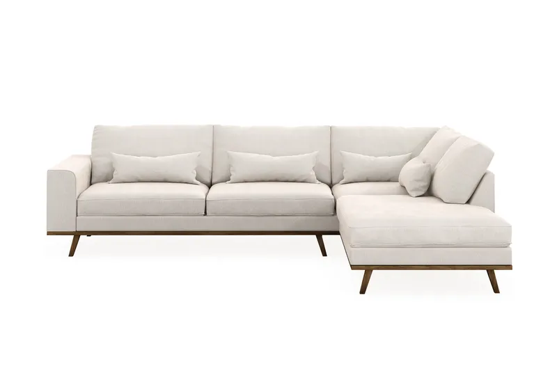 Copenhagen 4-sits Högervänd L-formad Schäslongsoffa i Sammet, Krämvit