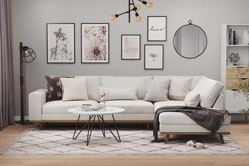 Copenhagen 4-sits Högervänd L-formad Schäslongsoffa i Tyg - Ljusgrå - Möbler - Soffa - Divansoffa & schäslongsoffa - 4 sits soffa med divan