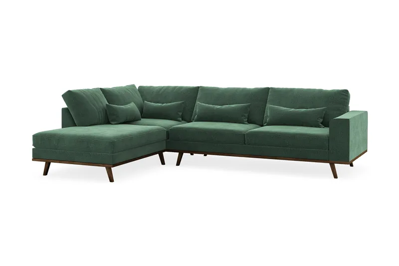Copenhagen 4-sits Vänstervänd L-formad Schäslongsoffa i Sammet - Mörkgrön - Möbler - Soffa - Divansoffa & schäslongsoffa - 4 sits soffa med divan