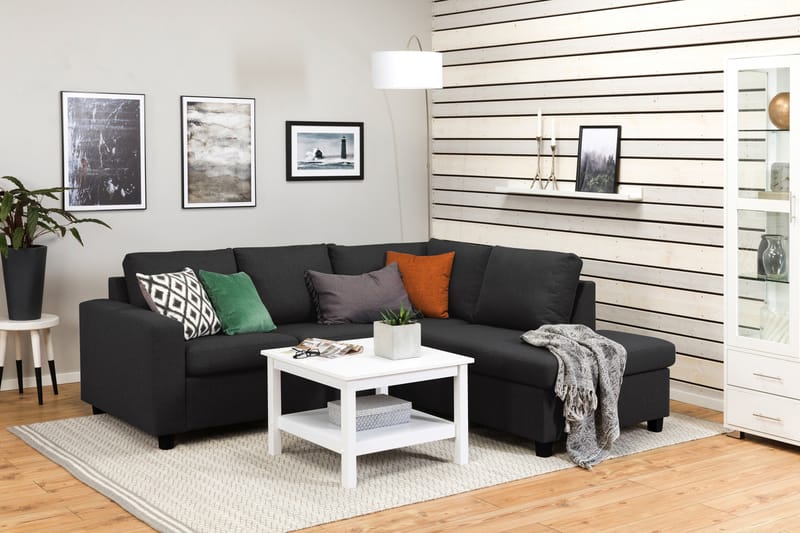 Crazy 3-sits Högervänd L-formad Schäslongsoffa i Tyg - Antracit - Möbler - Soffa - Divansoffa & schäslongsoffa - 2 sits soffa med divan